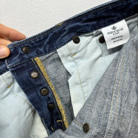 Shockoe Atelier Jeans Mens 35 Fit 33x34 Blue Denim Selvedge Button Fly Straight - Picture 10 of 13